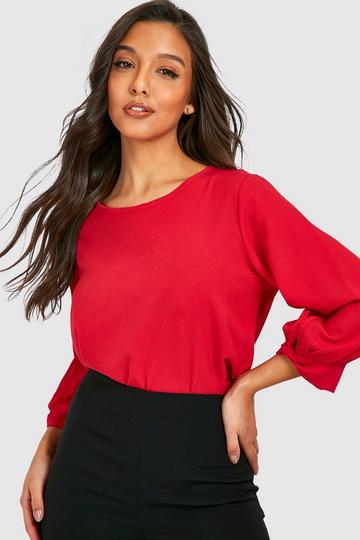 Bow Sleeve Woven Blouse red