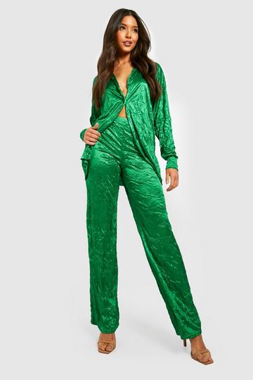 Textured Satin Wide Leg Trousers bright green