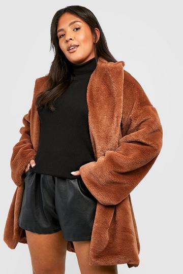 Plus Faux Fur Belted Coat chocolate