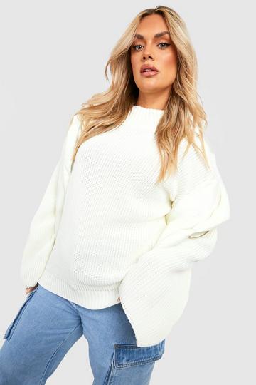 Plus Knitted Funnel Neck Jumper cream