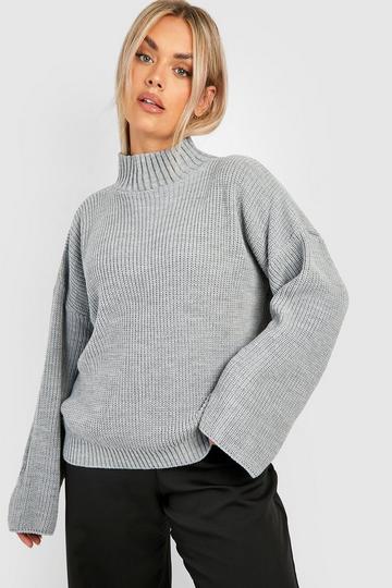 Plus Knitted Funnel Neck Jumper grey