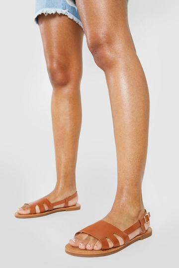Tan Brown Croc Detail Slingback Basic Flat Sandal