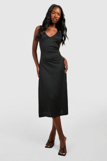Black Jersey V Neck Midaxi Dress