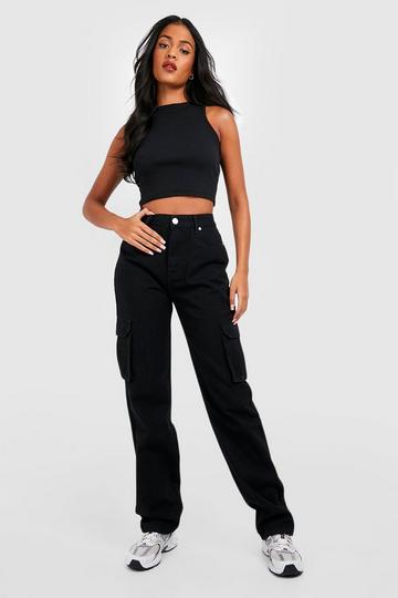 Tall Straight Leg Mid Rise Cargo Jean black