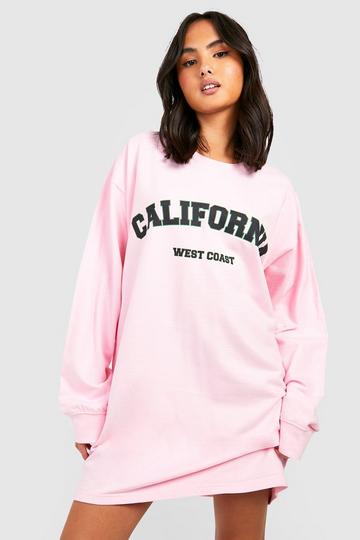 California Slogan Oversized Sweatshirt Dress light pink