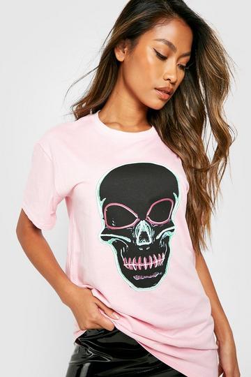 Halloween Skull Graphic T-Shirt light pink