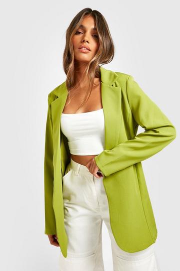Basic Woven Long Sleeve Relaxed Fit Blazer olive