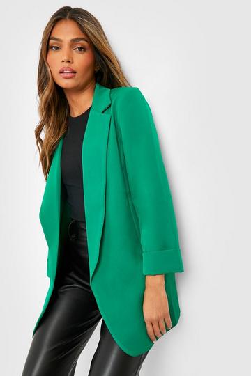 Green Basic Woven Turn Cuff Relaxed Fit Blazer