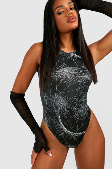 Halloween Cobweb Racer Slinky Bodysuit black
