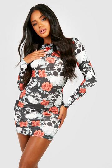 Halloween Rose And Skull Slinky Mini Dress multi