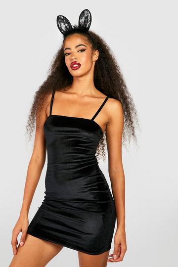 Black Halloween Square Neck Velvet Mini Dress