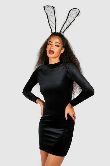 Black Halloween High Neck Velvet Mini Dress