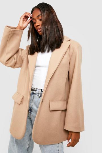 Stone Beige Oversized Slouchy Wool Look Blazer