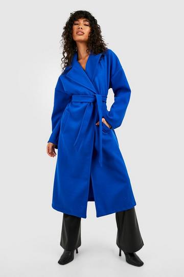 (Ve) Super Oversized Textured Belted Wool Coat cobalt