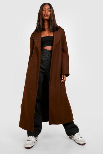 Oversized Belted Back Detail Wool Coat chocolate