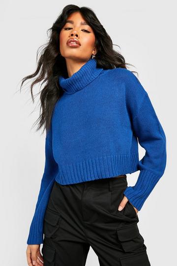 Bright Roll Neck Crop Jumper cobalt