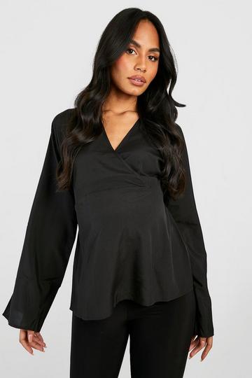 Maternity Kimono Sleeve Wrap Blouse black
