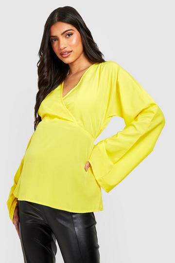Maternity Kimono Sleeve Wrap Blouse chartreuse