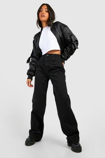 Petite Dark Wash Ripped Wide Leg Jeans dark grey