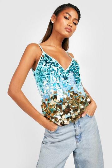 Blue Sequin Tops | boohoo UK