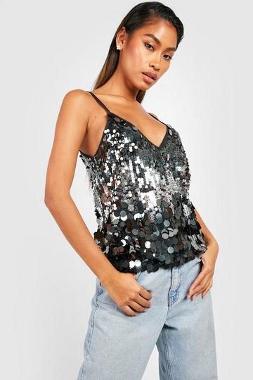 Silver Sequin Tops | boohoo UK