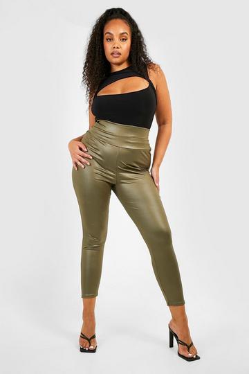 Khaki Plus Wet Look Sculpt Waist Leggings