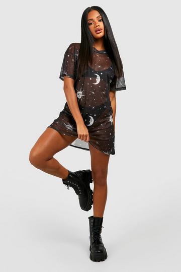 Halloween Sun & Moon Mesh T-shirt Dress black