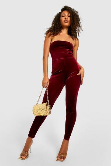 Velvet Bandeau Jumpsuit berry