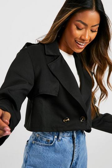 Short Double Breasted Trench Coat black