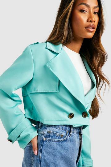 Sage Green Short Double Breasted Trench Coat