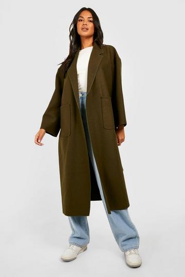 Wool Look Oversized Belted Coat khaki