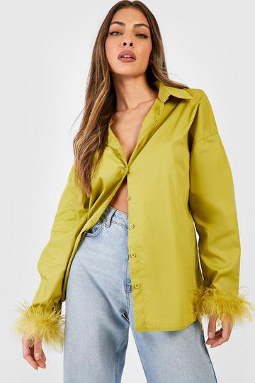 Oversized Feather Cuff Shirt olive