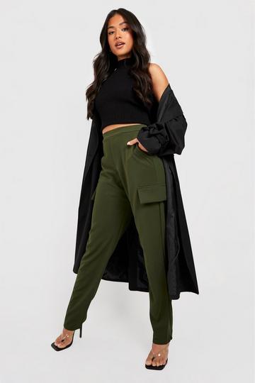 Petite Basic Straight Leg Loose Cargo Trouser khaki