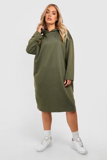 Plus Oversized Longline Hooded Sweater Dress khaki
