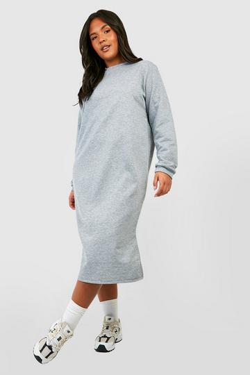 Plus Oversized Longline Split Detail Sweater Dress grey marl