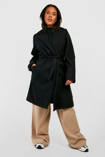 Black Plus Belted Wool Look Coat