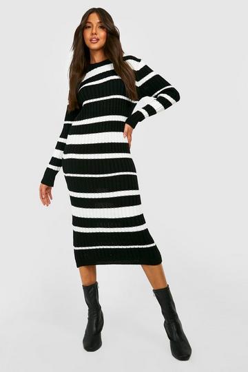 Stripe Knitted Midi Dress black