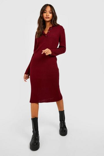 Collared Knitted Maxi Dress berry