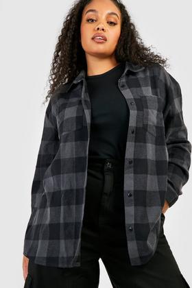 boohoo Petite Oversized Flannel Shirt - Black - Size 0