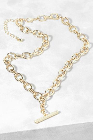 Polished T-Bar Chain Link Necklace gold