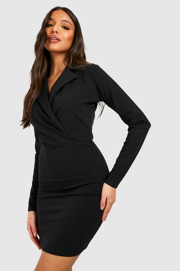 Long Sleeved Wrap Tailored Mini Dress black
