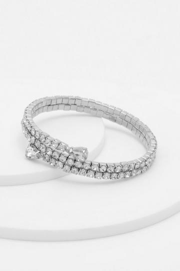 Pear Drop End Crystal Multirow Bangle Bracelet silver