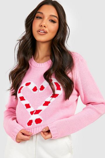Candy Cane Crop Christmas Jumper pink