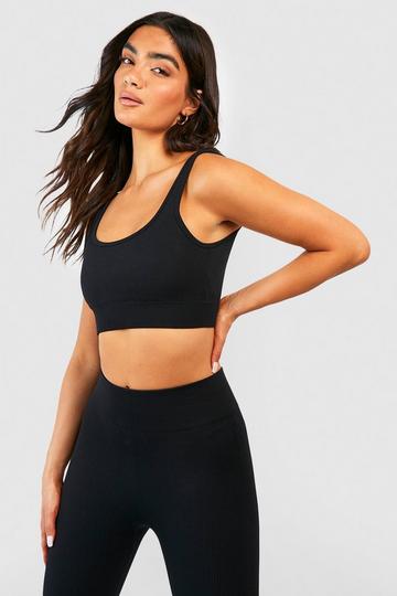 Seamless Ribbed Scoop Neck Crop Top black