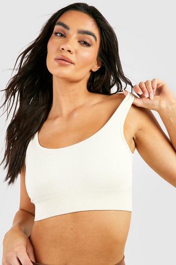 Seamless Ribbed Scoop Neck Crop Top stone