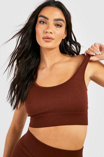 Seamless Ribbed Scoop Neck Crop Top chocolate