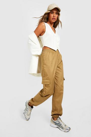 Stone Beige Petite High Waisted Cargo Pocket Joggers