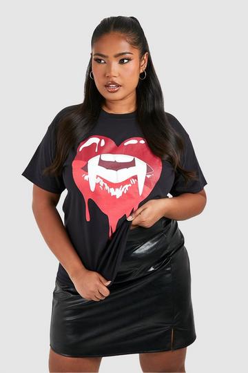 Plus Vampire Lips Halloween Printed Oversized T-shirt black