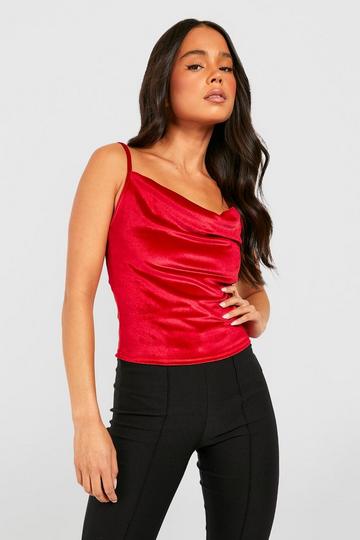 Petite Velvet Cowl Neck Cami red