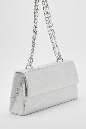 Silver Chain Strap Metallic Clutch Bag